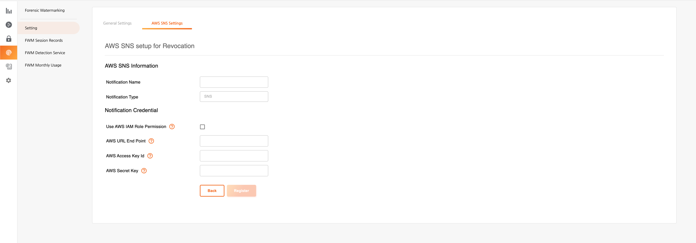 DoveRunner Console SNS Setting Page